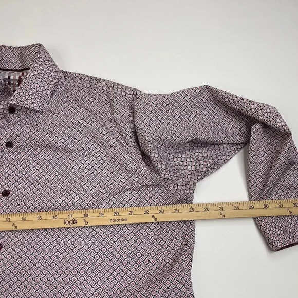 Tasso Elba Long Sleeve Cotton Square Printed Button Down Shirt - Picture 11 of 12